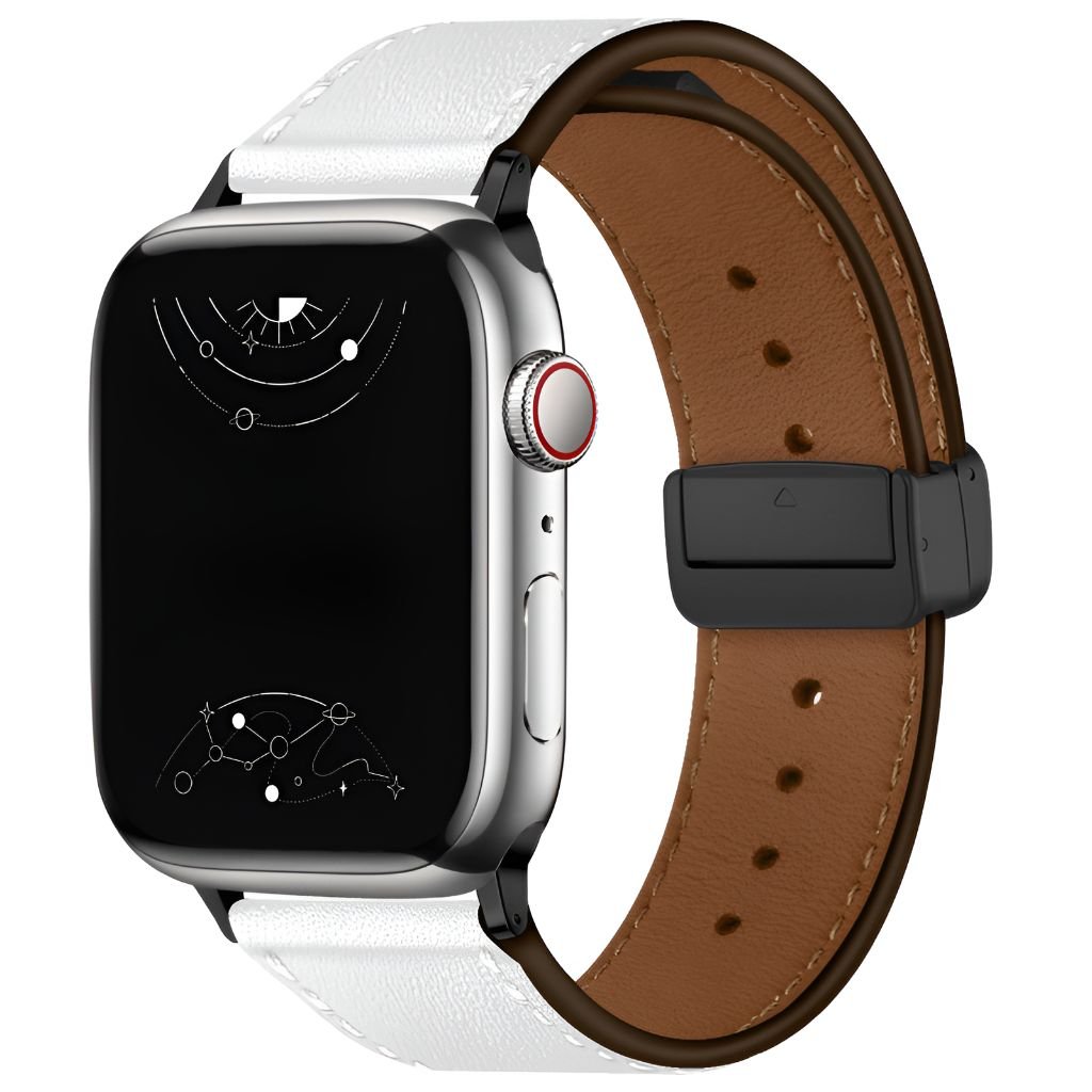 Leather Apple Watch Band Diva Leather Magnetic Fits 1 9 SE Ultra 2 38MM 40MM 41MM White