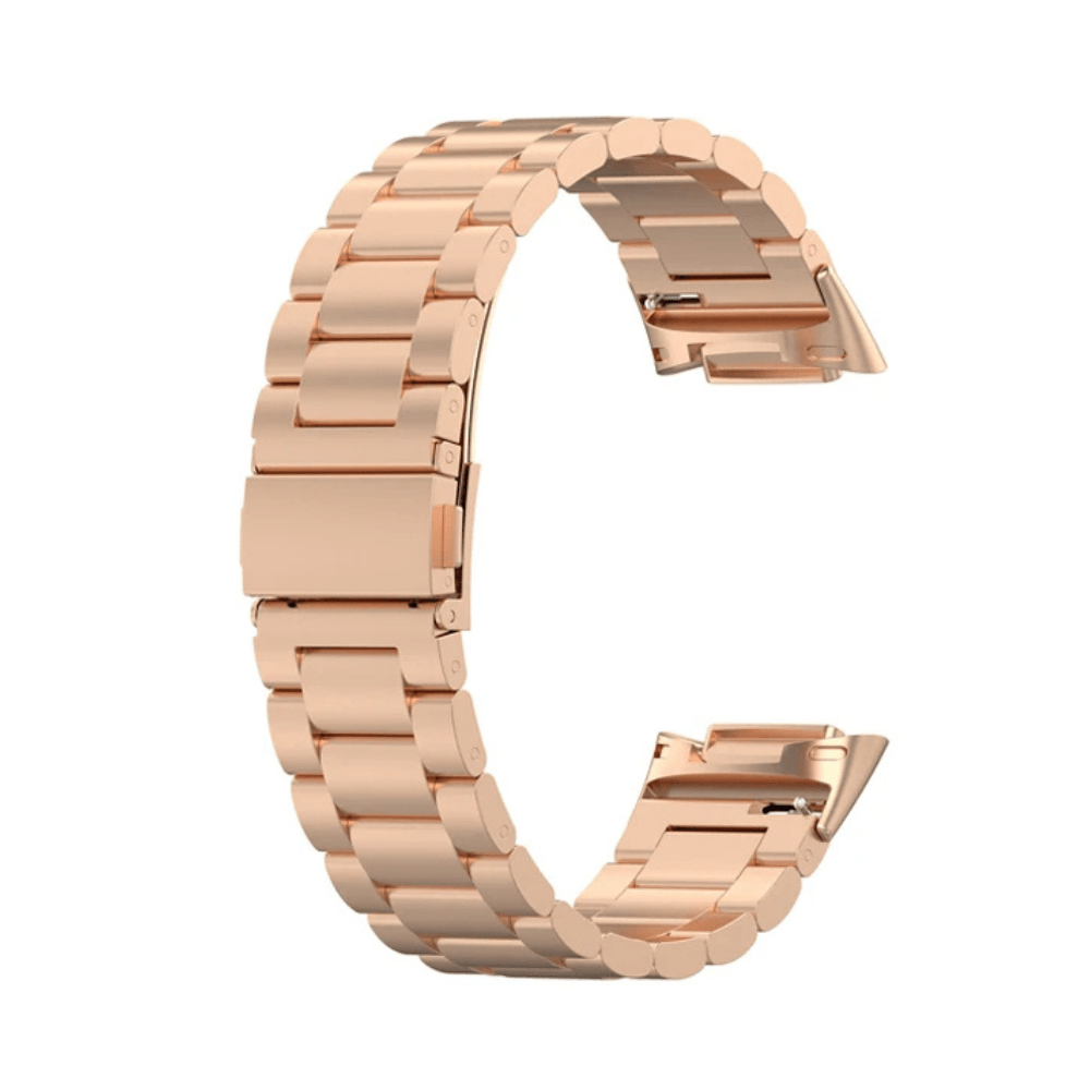 DONEDYNAMIC Stainless Steel Mesh Band For Fitbit Charge 5 - Rose Pink, Magnetic Closure, Fits 5.2\"-7.9\" Wrist