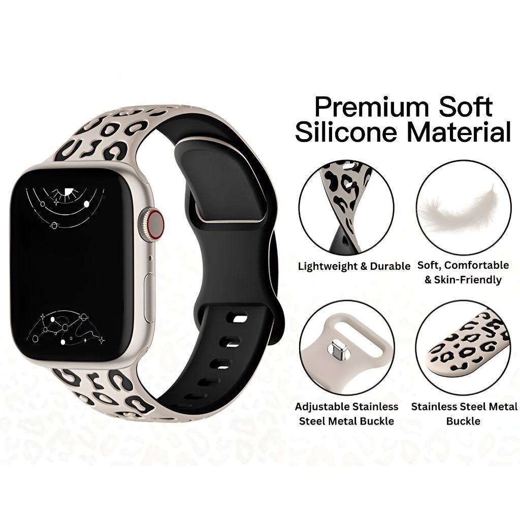 Obvius Silicone Band With Engraved Leopard Pattern - Astra Straps