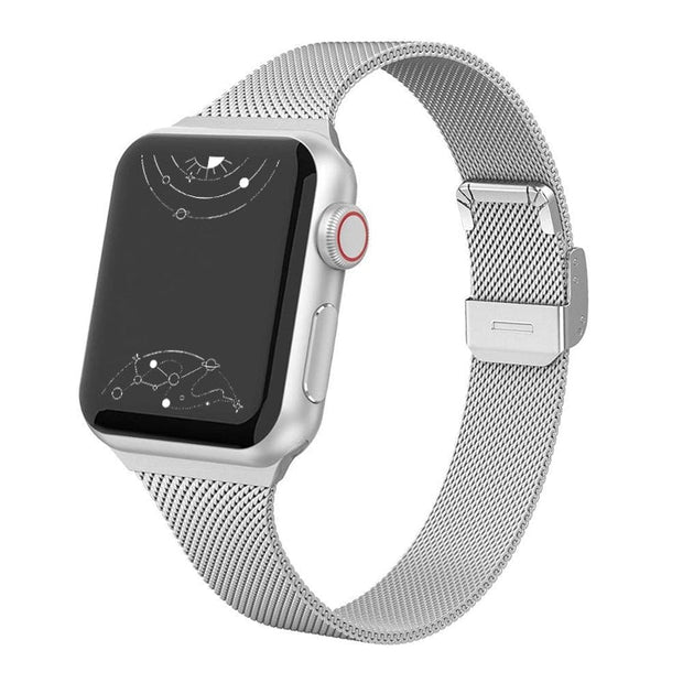 Lelong Slim Watch Band Compatible with Apple Watch Band 38mm 40mm 41mm 42mm 44mm 45mm 49mm Women & Men, Stainless Steel Mesh Loop Magnetic Clasp