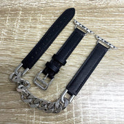 Bovis Slim Leather + Metal Link Double Tour Loop Band - Astra Straps