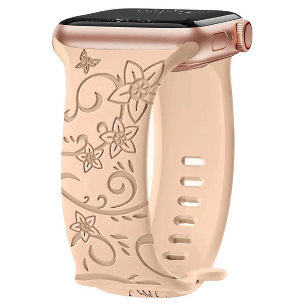 Levo Floral Engraved Silicone Loop Band - Astra Straps