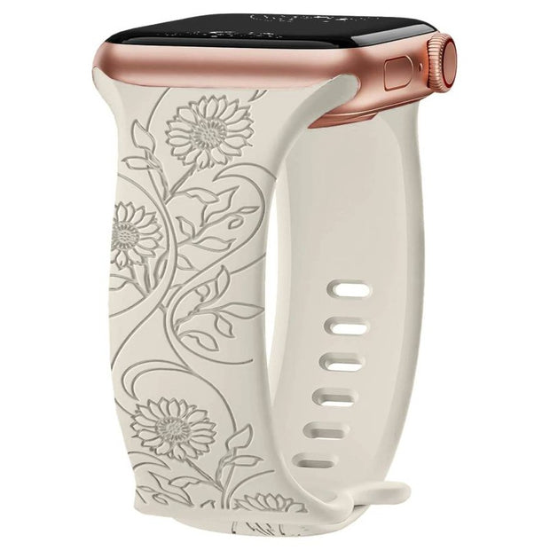 Levo Floral Engraved Silicone Loop Band - Astra Straps