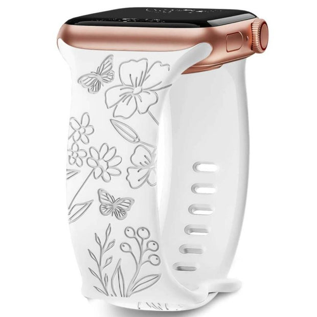 Levo Floral Engraved Silicone Loop Band - Astra Straps