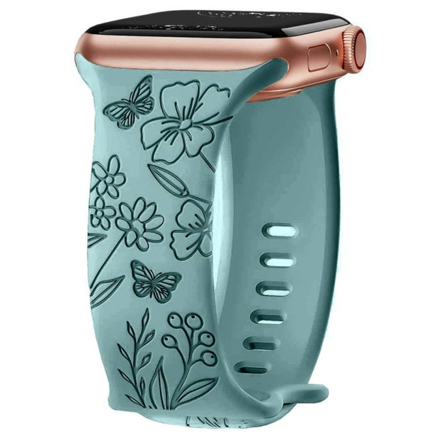 Levo Floral Engraved Silicone Loop Band - Astra Straps