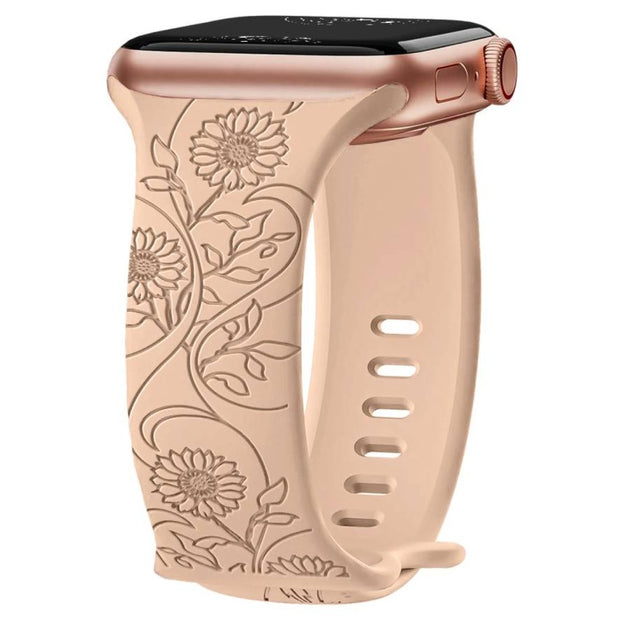 Levo Floral Engraved Silicone Loop Band - Astra Straps