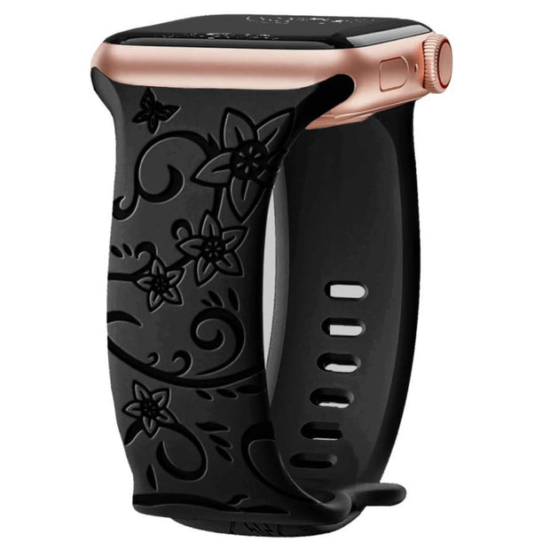 Levo Floral Engraved Silicone Loop Band - Astra Straps