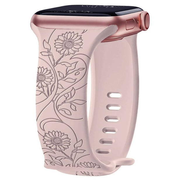 Levo Floral Engraved Silicone Loop Band - Astra Straps
