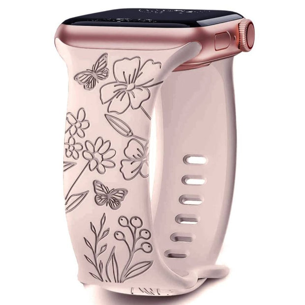 Levo Floral Engraved Silicone Loop Band - Astra Straps