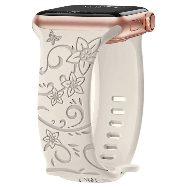 Levo Floral Engraved Silicone Loop Band - Astra Straps