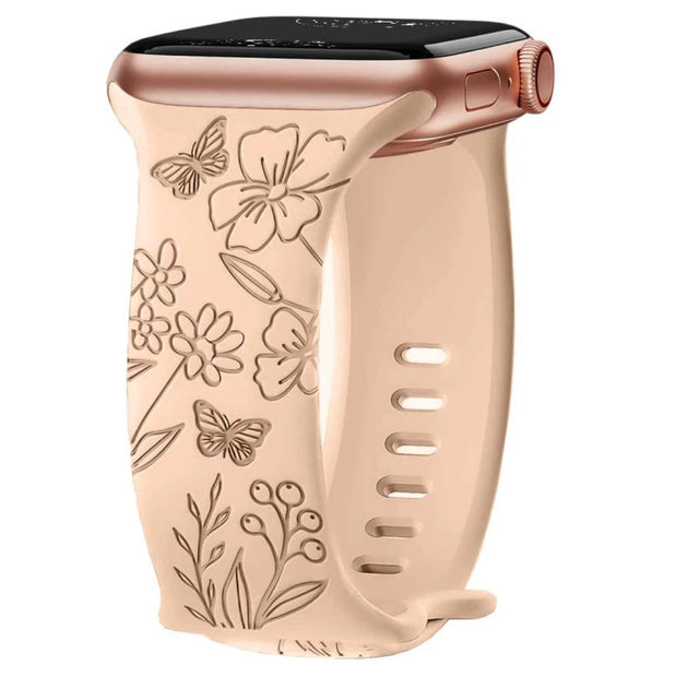 Levo Floral Engraved Silicone Loop Band - Astra Straps